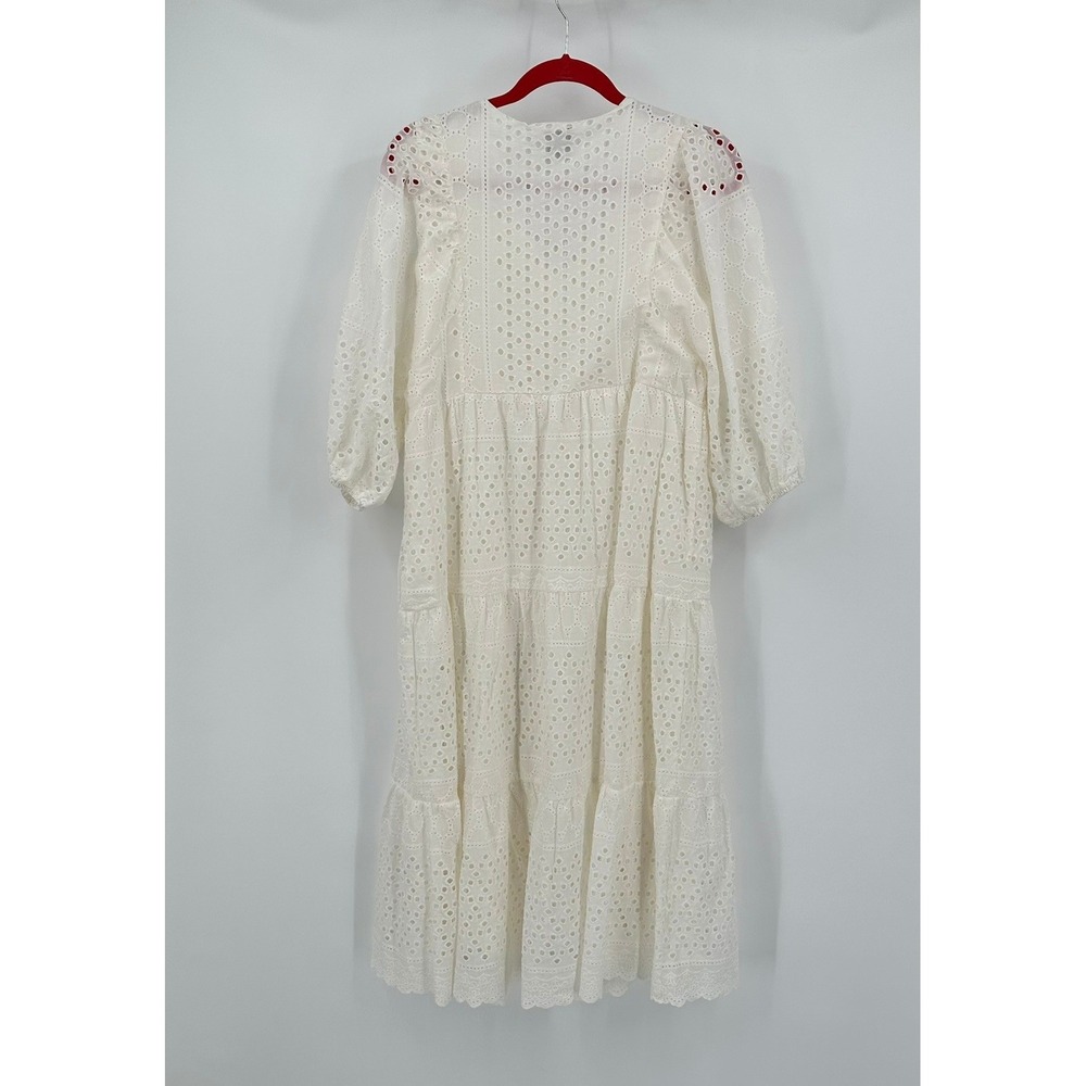 Womens Cottagecore‎ Prairie Midi Dress Size M Eyelet Lace Romantic Tiered - Picture 2 of 7